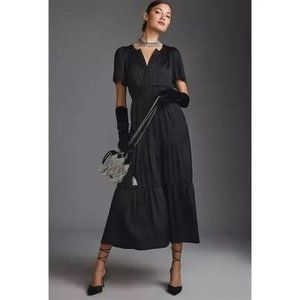 Anthropologie Somerset Black tiered Silky Maxi Dress Size XS NEW